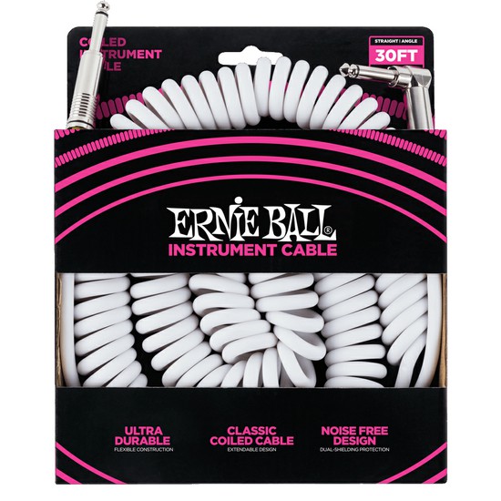 ErnieBall30' COILED STRAIGHT / ANGLE INSTRUMENT CABLE - WHITEの画像