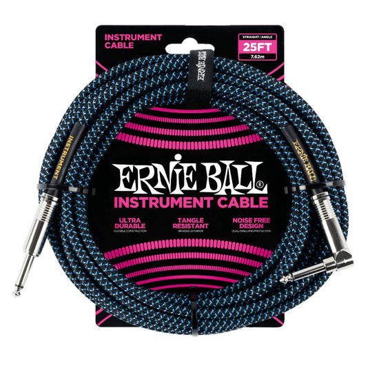 ErnieBallEB6060 25' BRAIDED STRAIGHT / ANGLE INSTRUMENT CABLE - BLACK / BLUEの画像